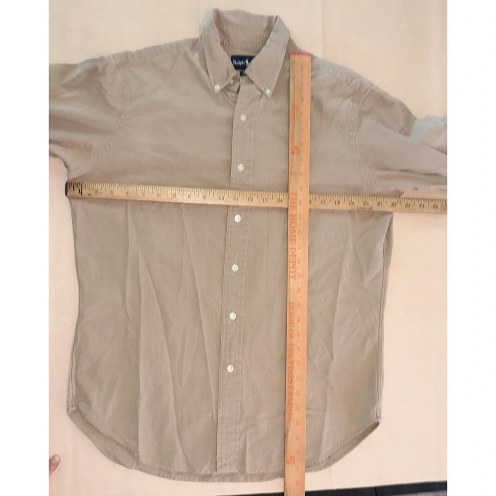 Polo Ralph Lauren Silk Blend Button Down Solid Khaki Tan Mens Medium Classic Fit